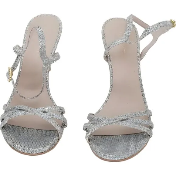 Stuart Weitzman Sparkle Starla Silver Strappy Heeled Sandal Size 6 US / 36.5 EU