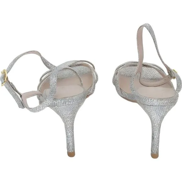 Stuart Weitzman Sparkle Starla Silver Strappy Heeled Sandal Size 6 US / 36.5 EU