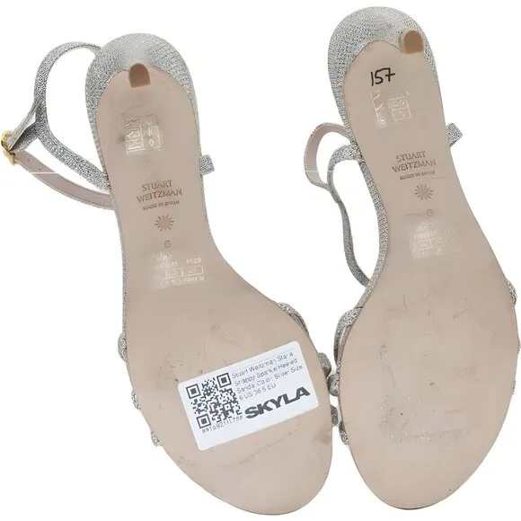 Stuart Weitzman Sparkle Starla Silver Strappy Heeled Sandal Size 6 US / 36.5 EU