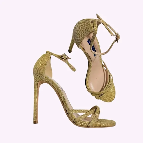 Stuart Weitzman Starla Gold Heel Sandals Size 7.5