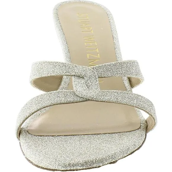 Stuart Weitzman Womens Soiree Sleek 75 Gold Leather Open Toe Heels Shoes New