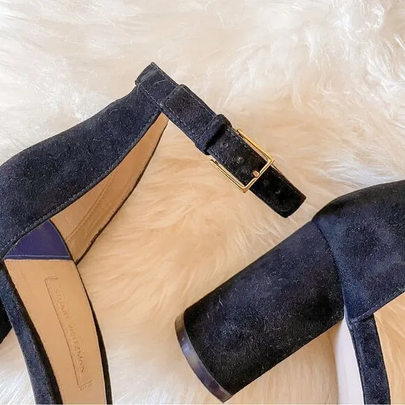 Stuart Weitzman Bambina Suede Ankle Strap Sandals Black