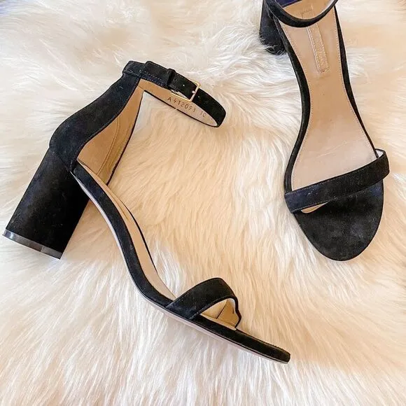 Stuart Weitzman Bambina Suede Ankle Strap Sandals Black