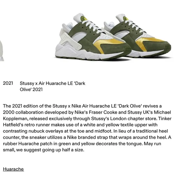 Stussy x Nike Air Huarache LE 2021 “Dark Olive” Shoes…