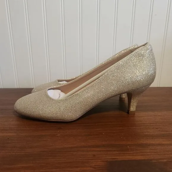 Svdsphde Women's Size 9.5 Gold Glitter Wedding Day Kitten Heels NIB
