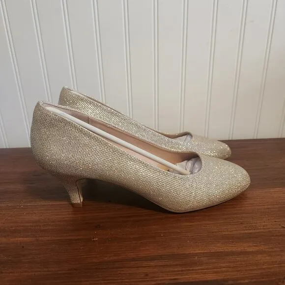 Svdsphde Women's Size 9.5 Gold Glitter Wedding Day Kitten Heels NIB