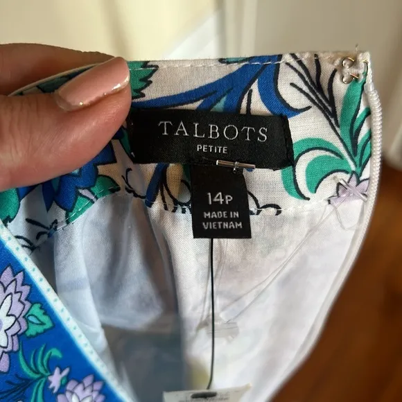 Talbots Blue and White Floral Square Neck Midi Dress Flutter Sleeves -NWT- 14P