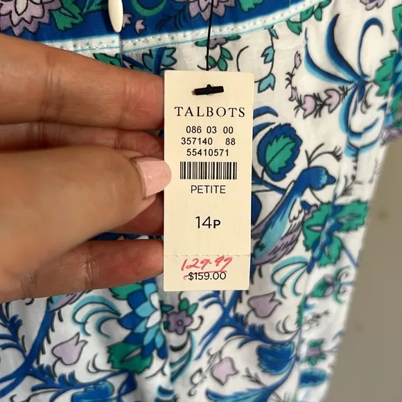 Talbots Blue and White Floral Square Neck Midi Dress Flutter Sleeves -NWT- 14P