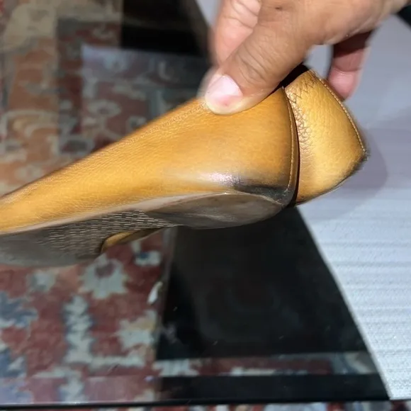 Tan Tory Burch Reva Flats, stressed leather