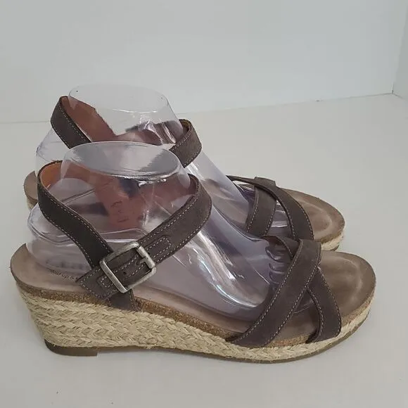 Taos Hey Jute Espadrille Wedge Strappy Leather Sandals Womens EU 41 US 10/10.5