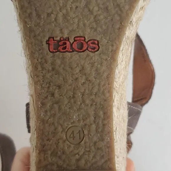 Taos Hey Jute Espadrille Wedge Strappy Leather Sandals Womens EU 41 US 10/10.5