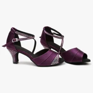 TDA Women's High Heel Crystals Satin Salsa Tango Ballroom Latin Modern Dance Sho
