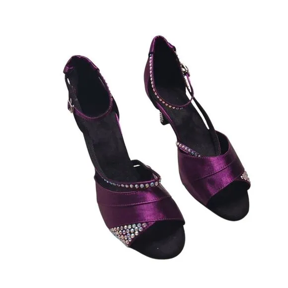 TDA Women's High Heel Crystals Satin Salsa Tango Ballroom Latin Modern Dance Sho