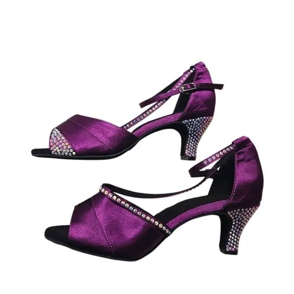 TDA Women's High Heel Crystals Satin Salsa Tango Ballroom Latin Modern Dance Sho