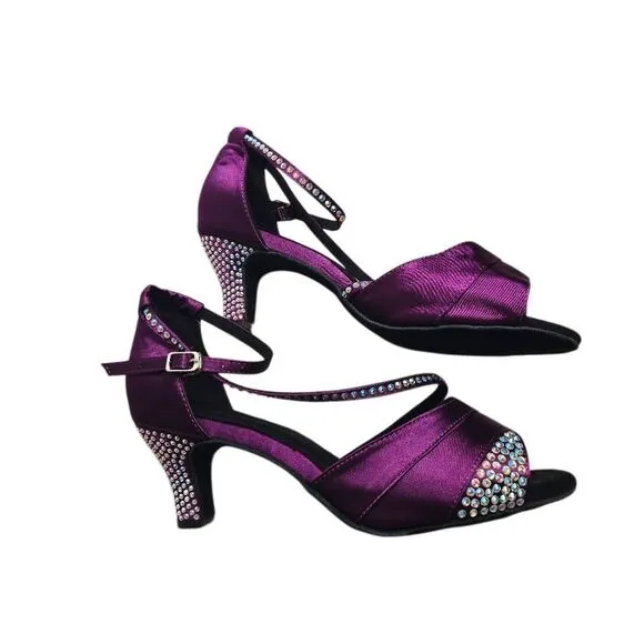 TDA Women's High Heel Crystals Satin Salsa Tango Ballroom Latin Modern Dance Sho