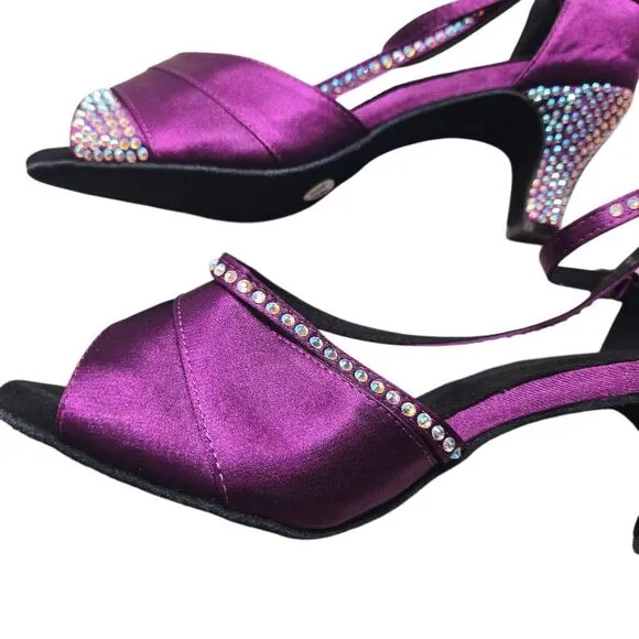 TDA Women's High Heel Crystals Satin Salsa Tango Ballroom Latin Modern Dance Sho