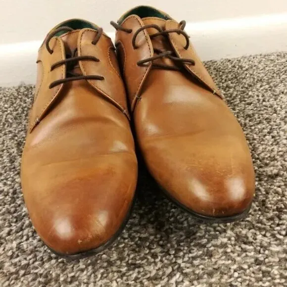 Ted Baker London Leam Derby Brown Leather Lace Up Dress Shoes Almond Toe Mens 9
