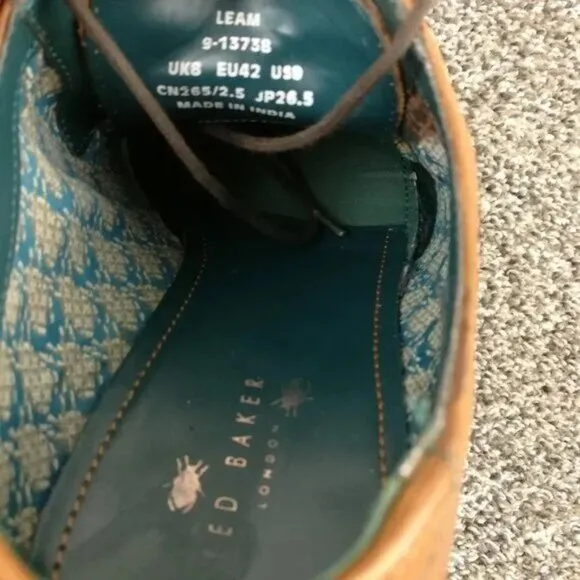 Ted Baker London Leam Derby Brown Leather Lace Up Dress Shoes Almond Toe Mens 9