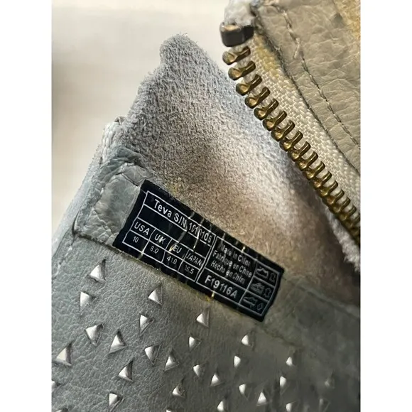 Teva Delavina 1010105 Women's 10 Gray Perforated Leather Side Zip Ankle Bootie