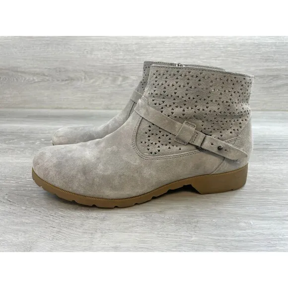 Teva Delavina 1010105 Women's 10 Gray Perforated Leather Side Zip Ankle Bootie