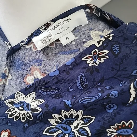 Thakoon Collective Floral Print Cold Shoulder Tie Mini Dress in Blue Sz 4