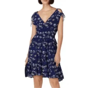 Thakoon Collective Floral Print Cold Shoulder Tie Mini Dress in Blue Sz 4