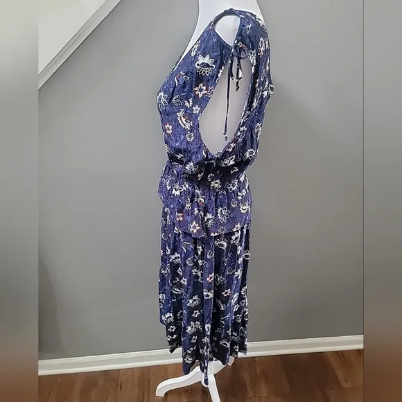 Thakoon Collective Floral Print Cold Shoulder Tie Mini Dress in Blue Sz 4
