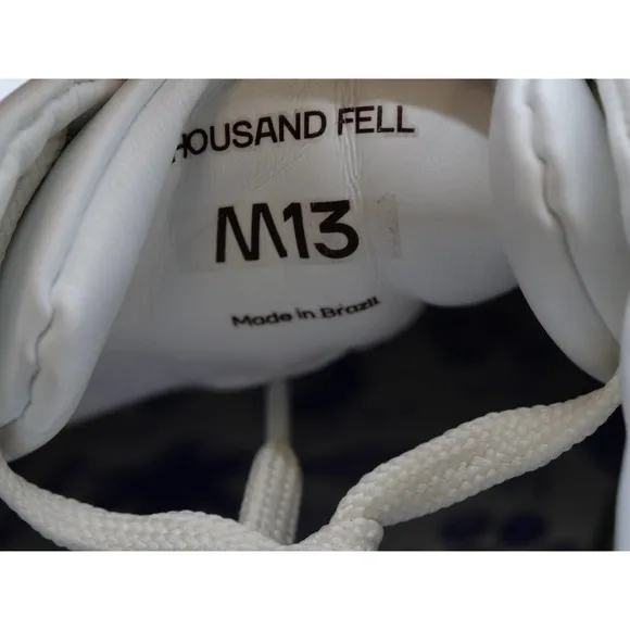 Thousand Fell Sneakers Mens 13 White Faux Leather Low Top Lace Up Trainer Shoes