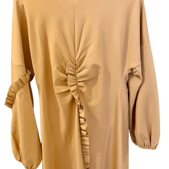 TIBI Dress, Size 12, Mustard, Midi w/ Ruffle Details, Long Sleeves, Open…