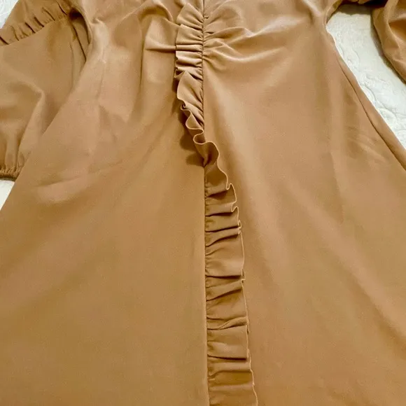 TIBI Dress, Size 12, Mustard, Midi w/ Ruffle Details, Long Sleeves, Open…
