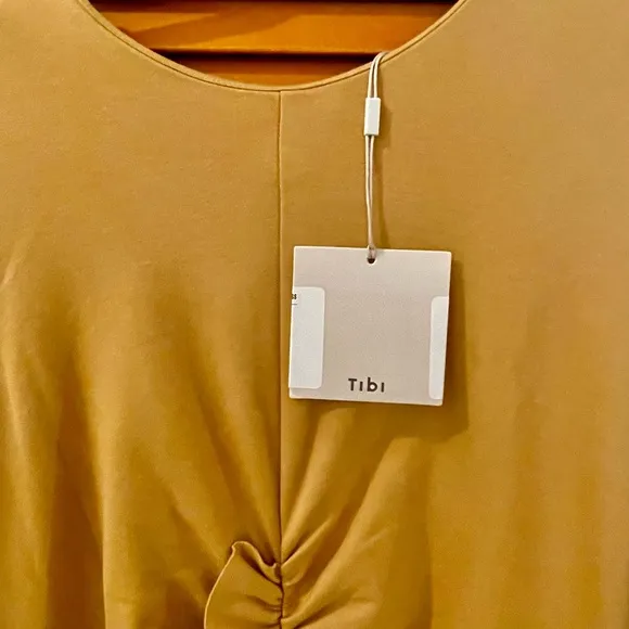 TIBI Dress, Size 12, Mustard, Midi w/ Ruffle Details, Long Sleeves, Open…