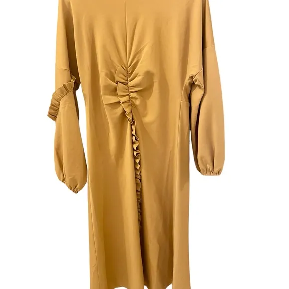TIBI Dress, Size 12, Mustard, Midi w/ Ruffle Details, Long Sleeves, Open…