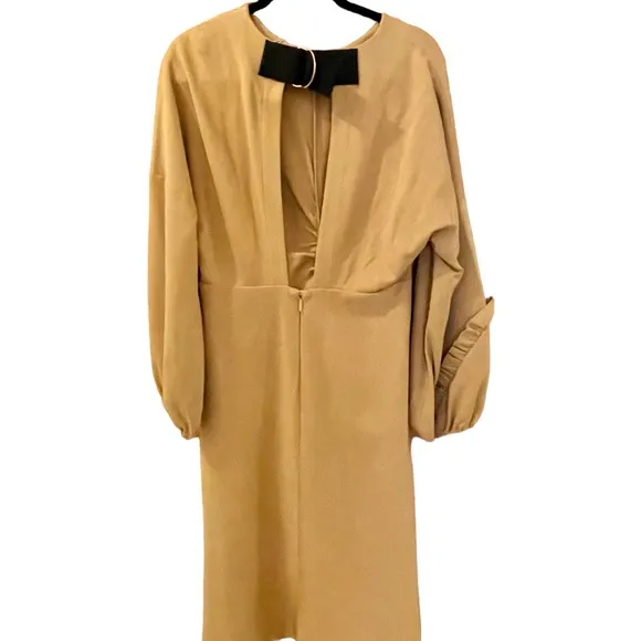 TIBI Dress, Size 12, Mustard, Midi w/ Ruffle Details, Long Sleeves, Open…