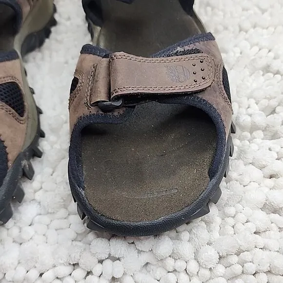 TIMBERLAND GARRISON OPEN TOE VELCRO BROWN LEATHER MENS SANDALS SIZE 12 IN GUC