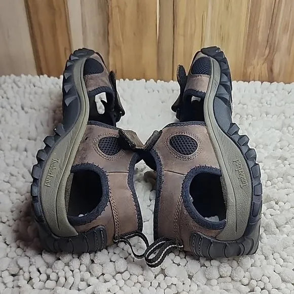 TIMBERLAND GARRISON OPEN TOE VELCRO BROWN LEATHER MENS SANDALS SIZE 12 IN GUC