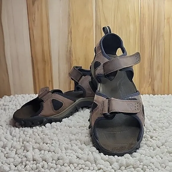 TIMBERLAND GARRISON OPEN TOE VELCRO BROWN LEATHER MENS SANDALS SIZE 12 IN GUC