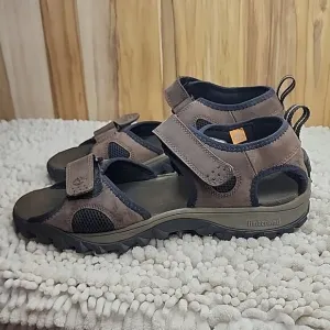 TIMBERLAND GARRISON OPEN TOE VELCRO BROWN LEATHER MENS SANDALS SIZE 12 IN GUC