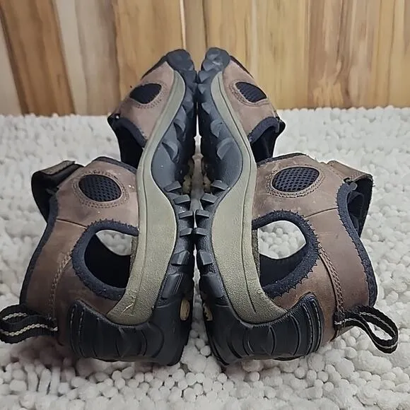 TIMBERLAND GARRISON OPEN TOE VELCRO BROWN LEATHER MENS SANDALS SIZE 12 IN GUC
