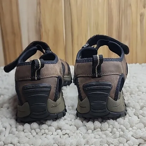 TIMBERLAND GARRISON OPEN TOE VELCRO BROWN LEATHER MENS SANDALS SIZE 12 IN GUC