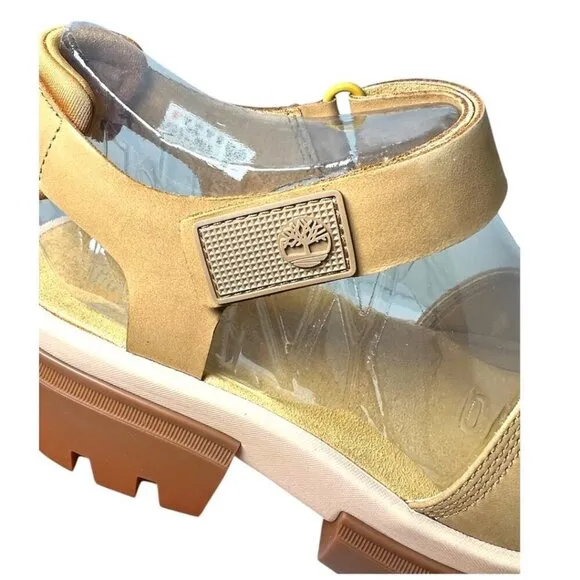 Timberland Womens Tan Suede Leather Strap Open Toe Lug Sole Sandals Sz 9 NIB