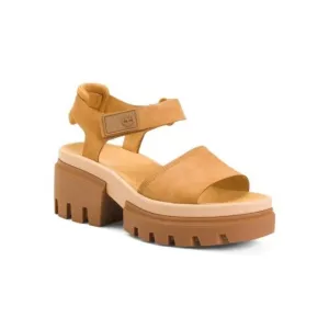 Timberland Womens Tan Suede Leather Strap Open Toe Lug Sole Sandals Sz 9 NIB