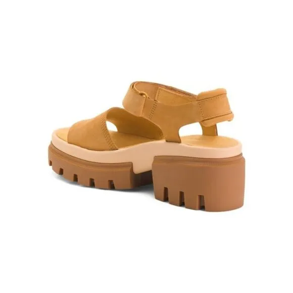 Timberland Womens Tan Suede Leather Strap Open Toe Lug Sole Sandals Sz 9 NIB