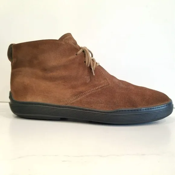 Tod's Men's Chukka Boots Brown Suede Leather Driver Logo Heel 3 Eye Lace Up Shoe
