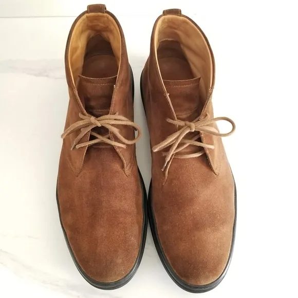 Tod's Men's Chukka Boots Brown Suede Leather Driver Logo Heel 3 Eye Lace Up Shoe