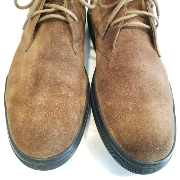 Tod's Men's Chukka Boots Brown Suede Leather Driver Logo Heel 3 Eye Lace Up Shoe