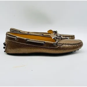 Tod's Shoes Womens 6 Brown Metallic Patent Leather Driving Loafer Gommino Flats