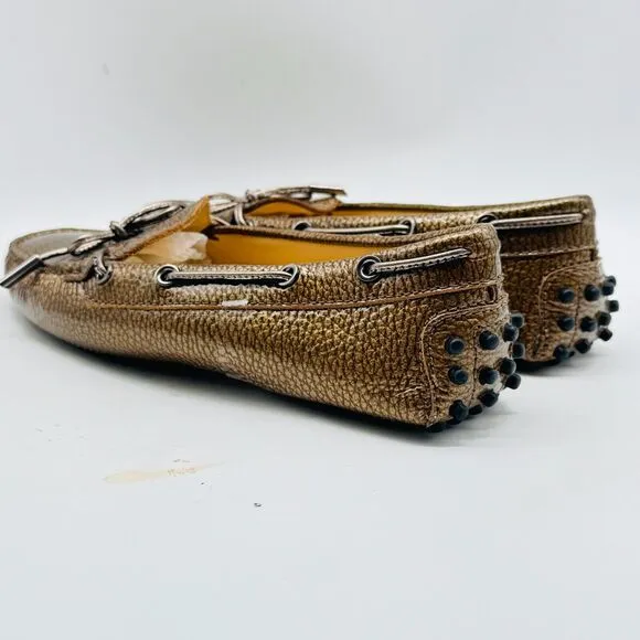 Tod's Shoes Womens 6 Brown Metallic Patent Leather Driving Loafer Gommino Flats