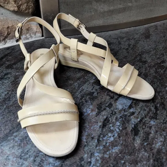 Tod's Vintage Cream Patent Leather Strappy Sandals Size 36.5