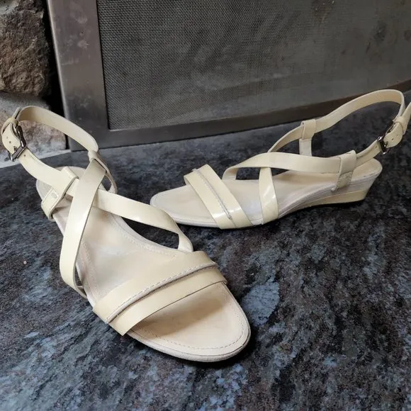 Tod's Vintage Cream Patent Leather Strappy Sandals Size 36.5
