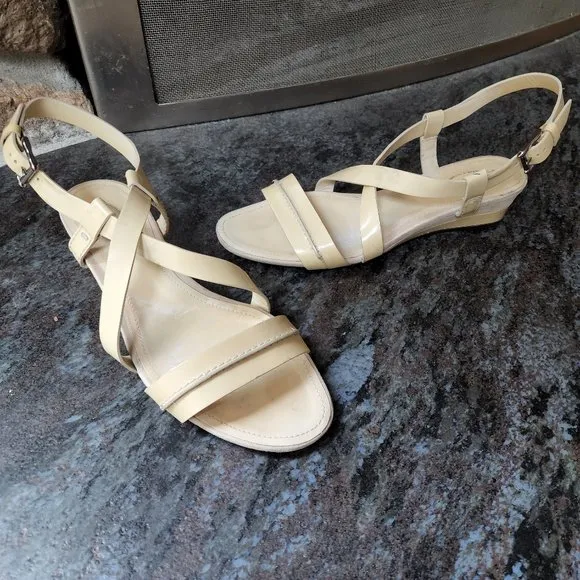 Tod's Vintage Cream Patent Leather Strappy Sandals Size 36.5